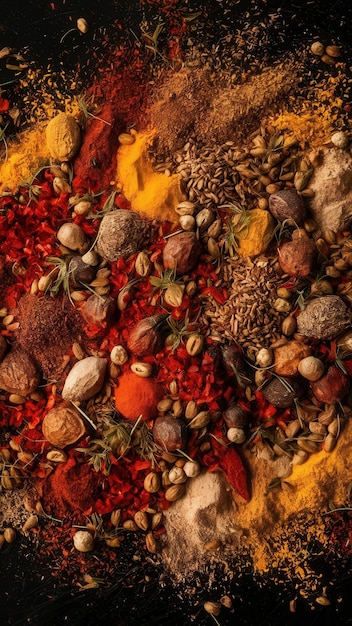 Vibrant Assortment of Colorful Spices and Seeds for Cooking and Food Photography Inspiration