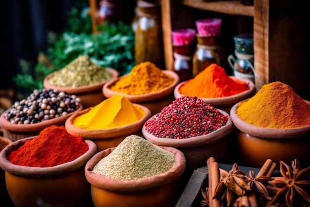 Vibrant Assortment of Spices and Herbs Generative AI