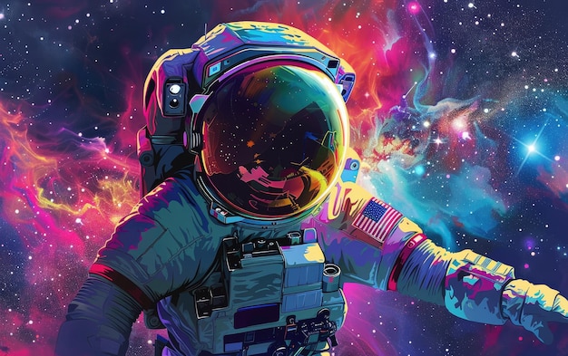 Vibrant Astronaut Illustrations Amidst Galaxies Cosmic Dreams Astronaut39s Journey Through Colorful Cosmic Illustrations Generative ai