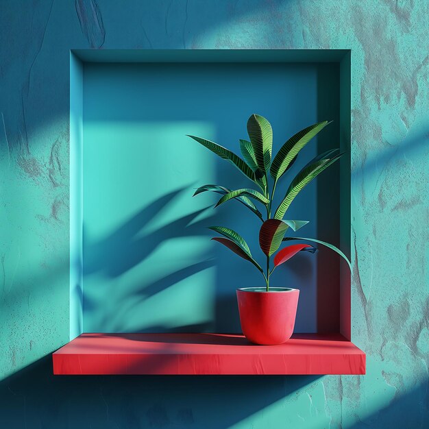 Vibrant Asymmetrical Plant Shelf with Japanese Inspiration