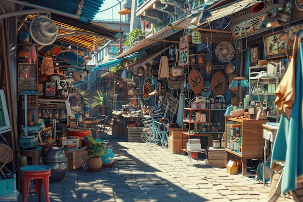 Vibrant Atmosphere of a Colorful Flea Market