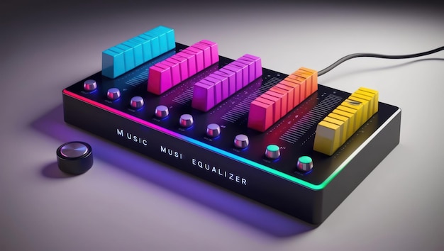 Photo a vibrant audio mixer with colorful controls representing music production