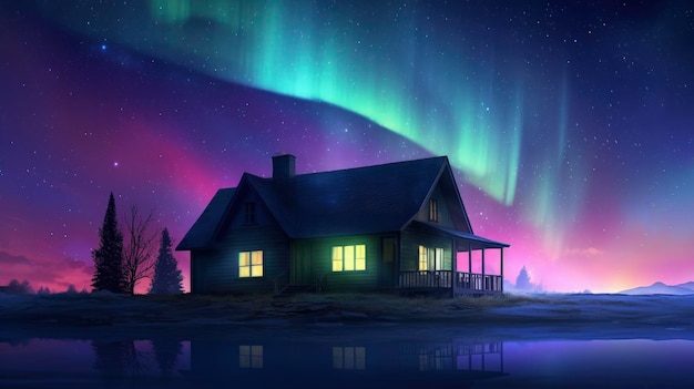 Vibrant aurora borealis in night sky Created with Generative AI technology