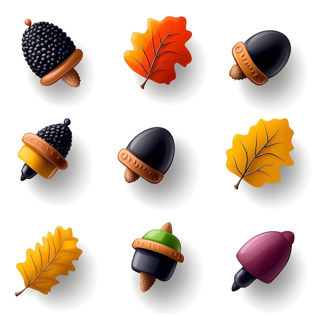 Photo vibrant autumn acorns on white background for seasonal design elements