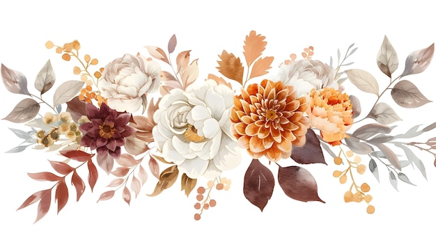 Vibrant Autumn Floral Bouquet with Rustic Leaves and Petals