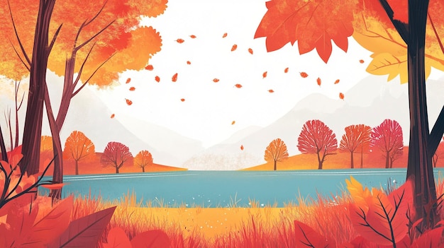 Photo vibrant autumn landscape illustrations for seasonal projects