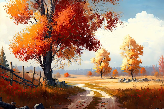 Vibrant Autumn Landscape with Trees and Foliage