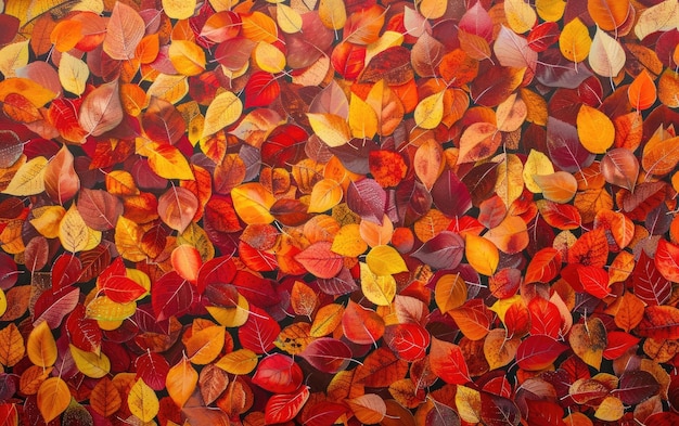 Photo vibrant autumn leaves in a carpet of red orange and yellow hues