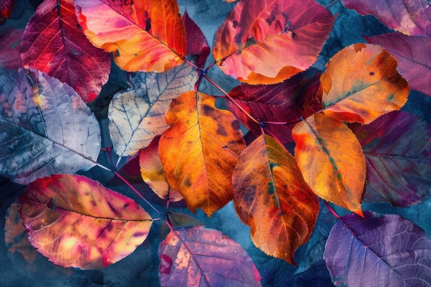 Vibrant autumn leaves in conceptual art style for creative background