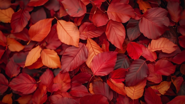 Photo vibrant autumn leaves covering the forest floor in rich shades of red and orange during a sunny afternoon walk