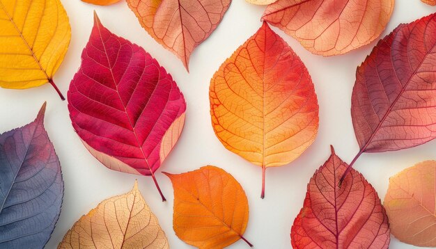 Vibrant Autumn Leaves Detailed Closeup of Colorful Gradient Leaves with Delicate Veins in Natural Pattern