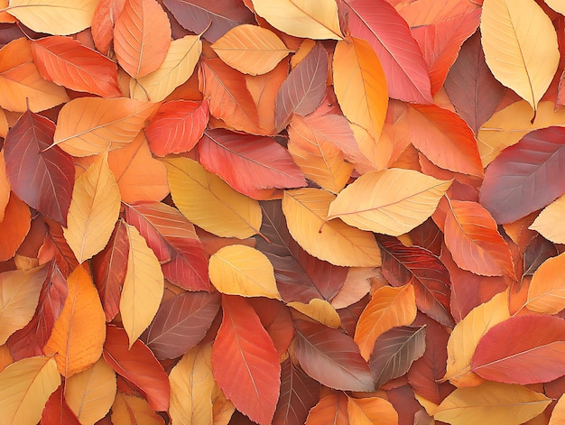 Vibrant autumn leaves in red yellow and orange hues forming a colorful arrangement of foliage perfect for seasonal backgrounds and naturethemed designs