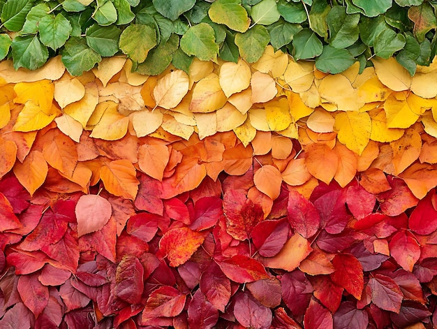 Photo vibrant autumn leaves in red yellow and orange hues forming a colorful arrangement of foliage perfect for seasonal backgrounds and naturethemed designs