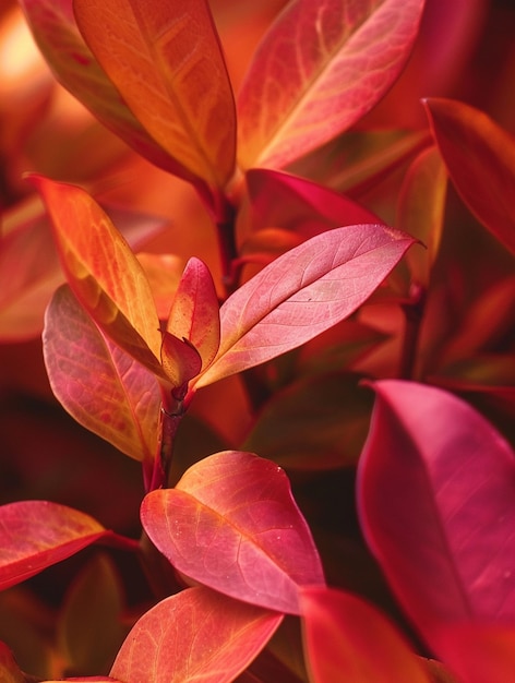 Photo vibrant autumn leaves in warm sunlight