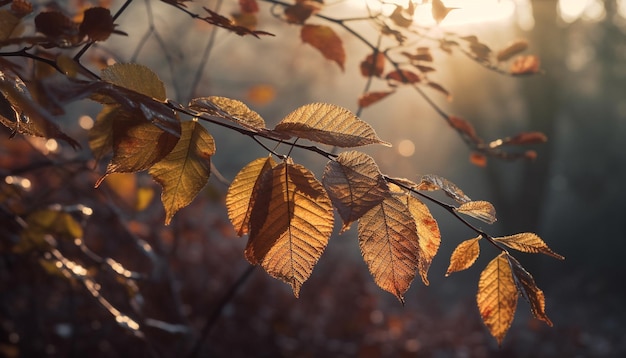 Vibrant autumn maple tree in backlit sunlight generated by AI