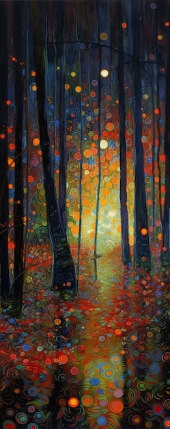 Vibrant Autumn Twilight Beautiful Forest in Multicolor Hues