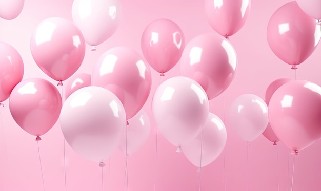 Vibrant balloons hover against a lively pink backdrop casting shadows and evoking festive celebrations