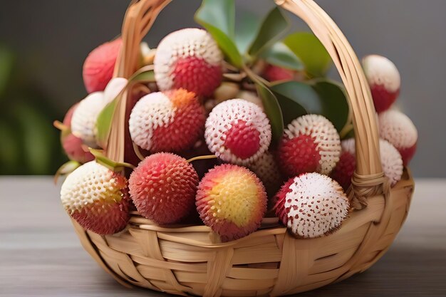 Photo a vibrant basket overflowing with juicy litchi each one plump and ripe beckoning you to take a bit