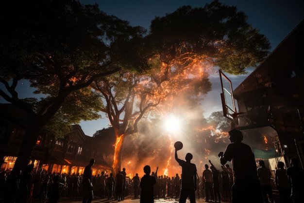 Vibrant Basketball Night in Light Court generative IA