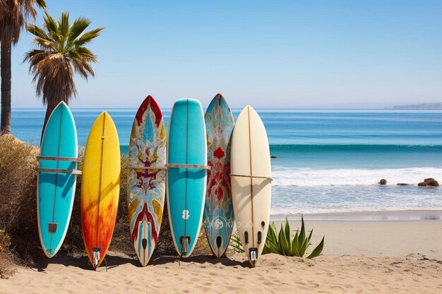 A Vibrant Beach Scene with Surfboards