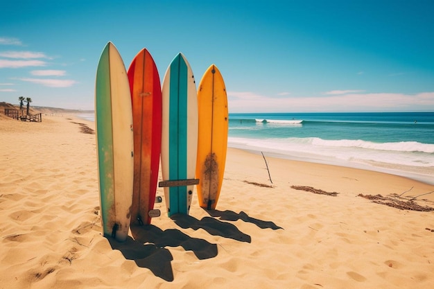 A Vibrant Beach Scene with Surfboards