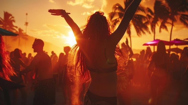 Photo the vibrant beach sunset party