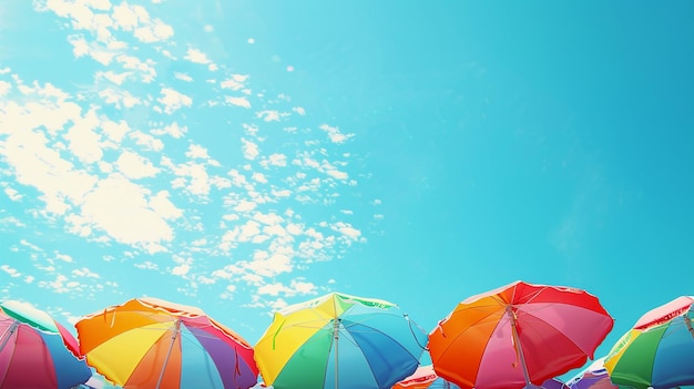 Vibrant Beach Umbrellas Against Blue Sky