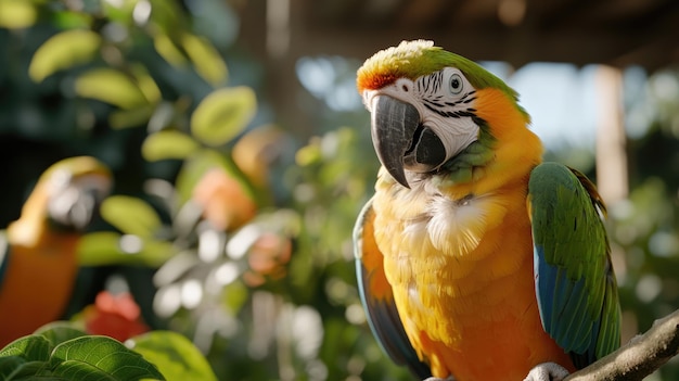 Vibrant beauty a colourful parrot perched gracefully in heart of nature surrounded by lush greenery brilliant plumage and blending harmoniously with the wild environment