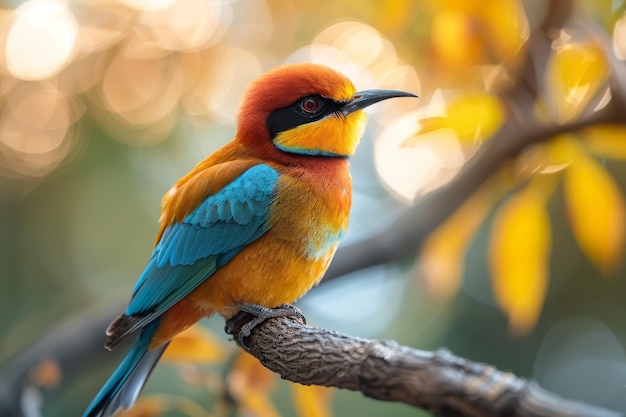 Vibrant bee eater bird perched on a branch