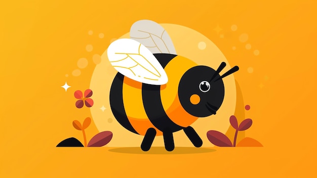 Photo vibrant bee illustration with a sunset backdrop on a dark background highlighting nature and insect themes in modern vector art