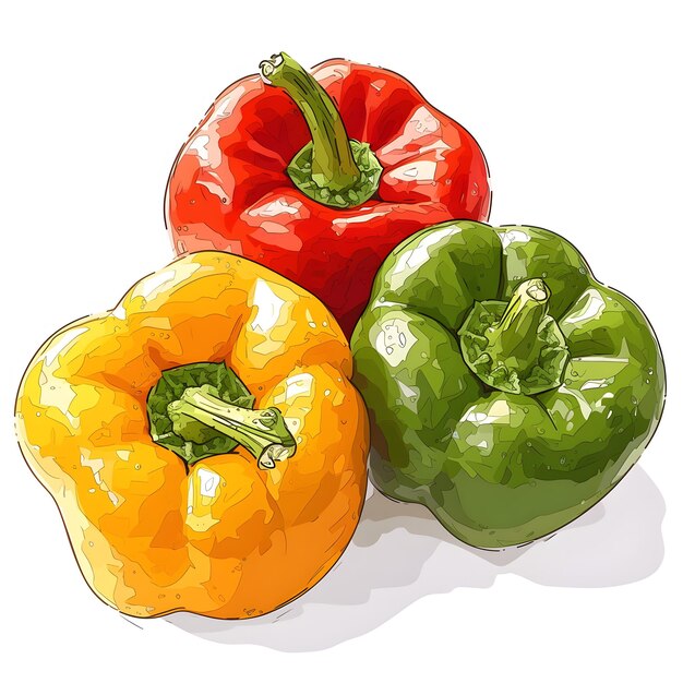 Vibrant Bell Peppers in a Still Life Arrangement on a White Background