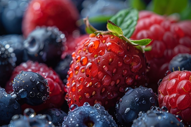 Vibrant Berries With Water Droplets Close Up