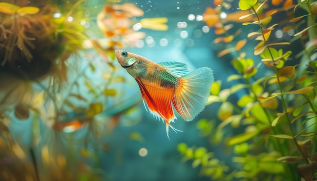 Vibrant Betta Fish in a Lush Aquarium