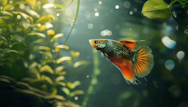 Vibrant Betta Fish in Lush Aquatic Environment