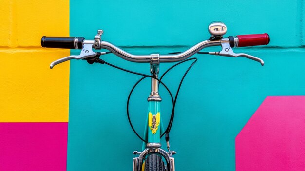 Photo a vibrant bicycle against a colorful wall showcasing urban art