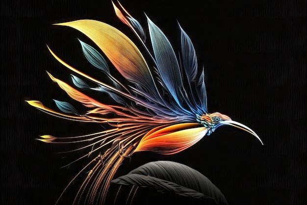 Vibrant Bird of Paradise on Black Background