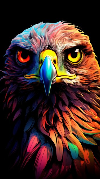 A vibrant bird with a variety of bright colors Close up On a black background Generative AI