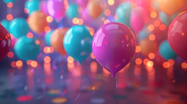 Vibrant Birthday Party Lights Colorful Celebration with Glossy Backdrop High Resolution Photo Sto