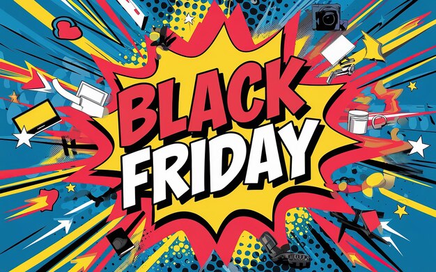 Photo vibrant black friday sale comic style pop art illustration