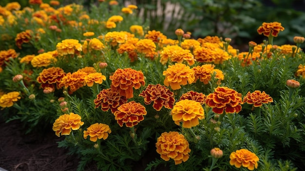 Vibrant Blooms French Marigolds Garden Splendor in Petal Richness