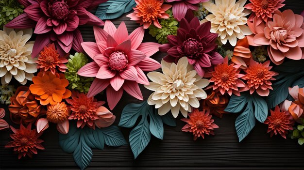 Vibrant Blooms Voluminous Flowers on Black Background Perfect for HighQuality Design Projects