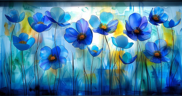 Vibrant Blue Flower Art Wall Decoration