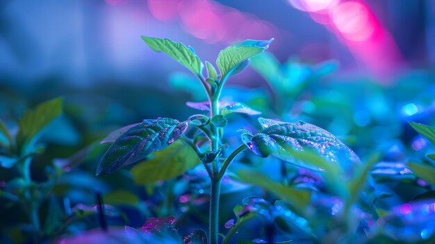 Photo vibrant blue and green foliage with fresh tender plant sprouts in natural landscape