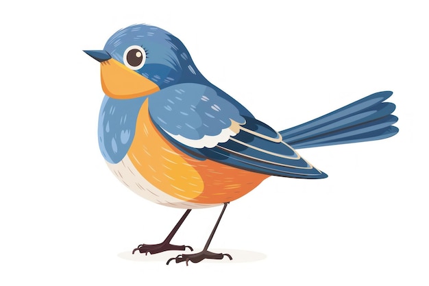 Vibrant Blue and Orange Bird Illustration in a Digital Art Style Generative ai