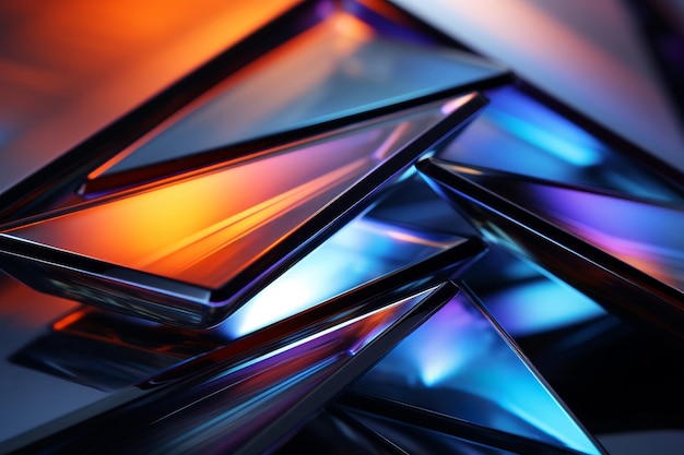 Vibrant blue and orange faceted glass minimalist style with shallow depth of field