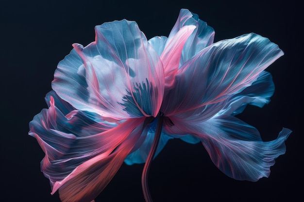 Vibrant Blue and Pink Flower Against Black Background