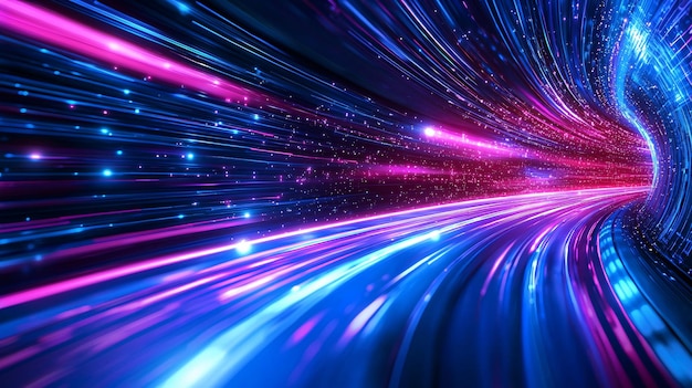 Vibrant Blue and Pink Light Trails Creating a Dynamic Sense of Speed in Motion Blur Techni