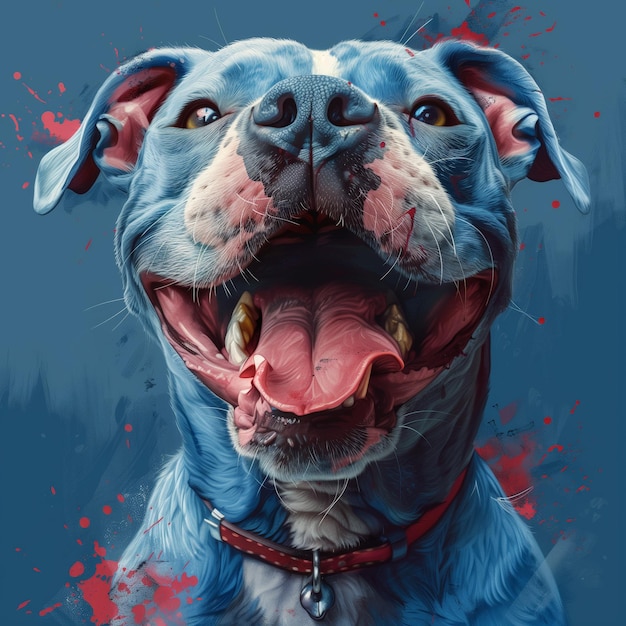 Vibrant Blue Pit Bull with Tongue Out