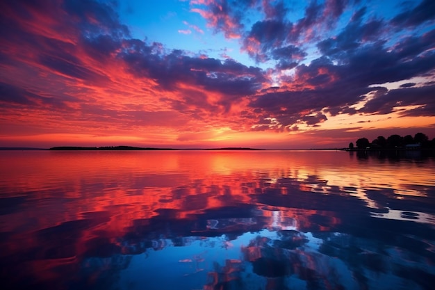 Vibrant blue sunset with swirling clouds