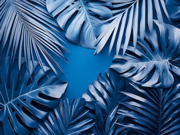 Photo vibrant blue tropical leaves an abstract composition